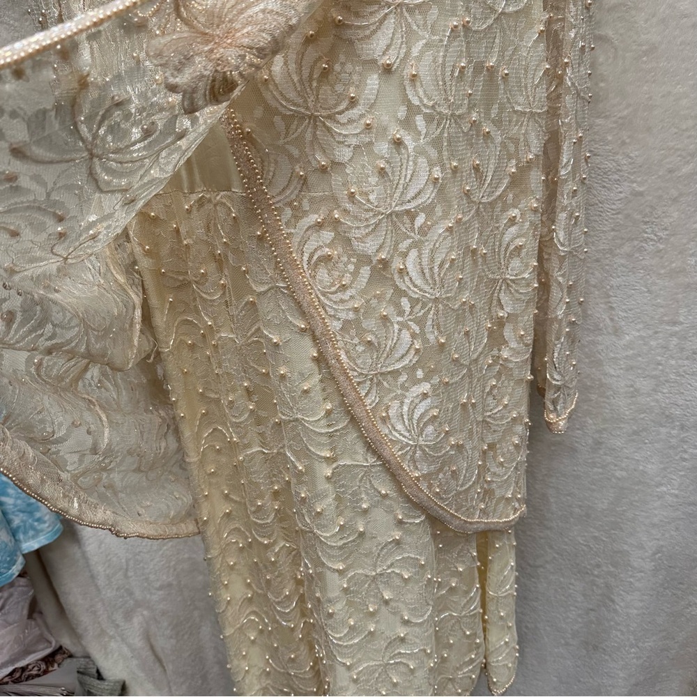 Scala Vintage beaded midi dress women’s 1x champagne mother of bride long sleeve - Picture 9 of 16